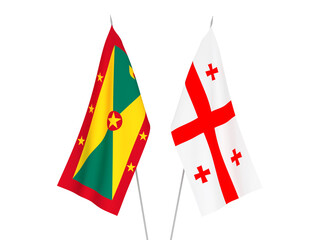 National fabric flags of Georgia and Grenada isolated on white background. 3d rendering illustration.