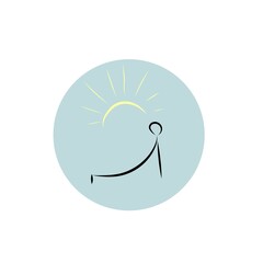 Exercise Bhujangasana (snake pose) Surya namaskar instruction. Round icon yoga poses black vector silhouettes on blue background. Highlights icons for social media stories