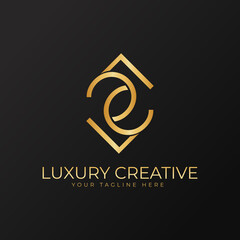 Luxury LC Monogram Logo with Unique Minimalist Gold Frame
