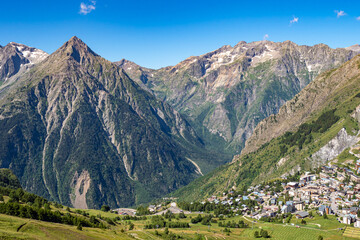 Beautiful aerial view above les deux Alpes during the end of Springtime beginning of Summer in the...