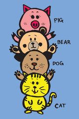 Cat Dog Bear Pig , Animal cartoon hand draw , comic character