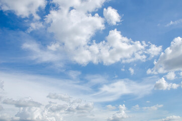 Blue sky background with tiny clouds.