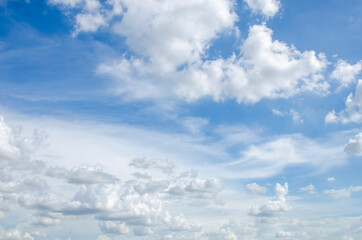 Blue sky background with tiny clouds.