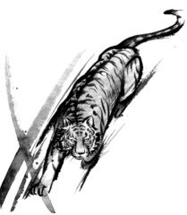 躍動感のある虎の水墨画
