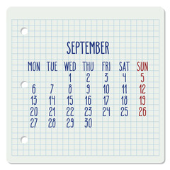 September year 2021 monthly calendar