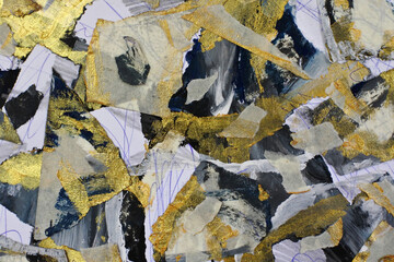 A sketch in the style of abstract expressionism. Pieces of paper ribbon in a chaotic pattern....