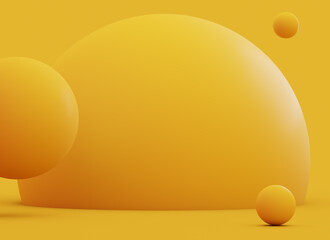 3d rendering Spheres Abstract background glossy Yellow bubbles yellow background