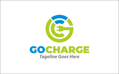 Illustration of innovation for modern electric charging car logo design template