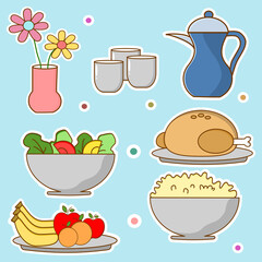 Dishes food set vector illustration