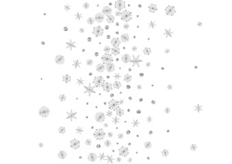 Metal Confetti Background White Vector. Snowflake Subtle Illustration. Luminous Flake January. Silver Flake Card.