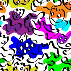 Abstract creative seamless artwork with unique hand drawn pattern and colorful spots