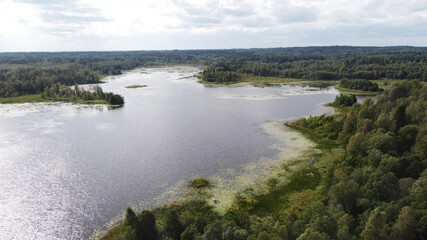 Nahodno lake aerial view landscape. Valdai, Russia