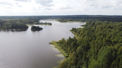 Nahodno lake aerial landscape. Valdai, Russia