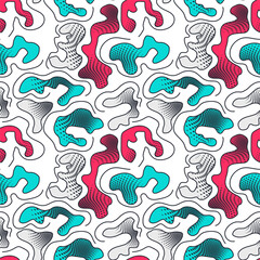 Seamless urban pattern with wave shapes with dots and lines 