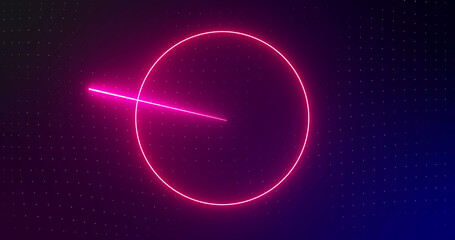 Image of rotating pink, blue, green neon shapes with pink, green and blue lasers, on black