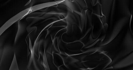Image of grey translucent clouds of smoke spinning on black background