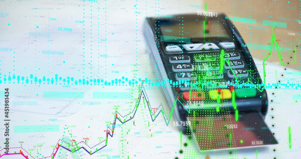 Poster image of financial data processing over credit card inserted into terminal