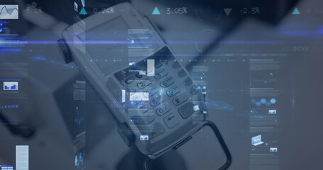 Image of financial data processing over credit card terminal