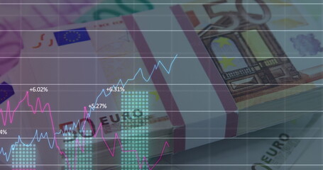 Obraz premium Image of financial data processing over euro banknotes