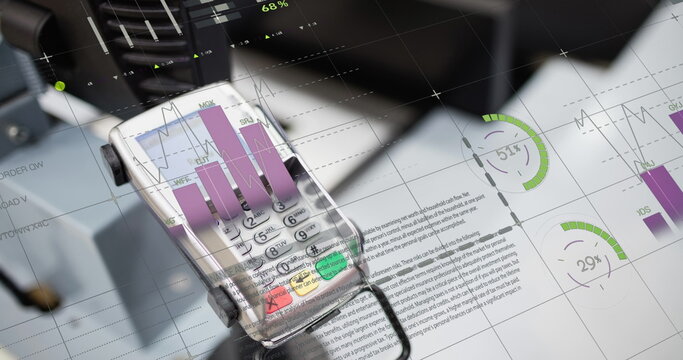 Image of financial data processing over payment terminal