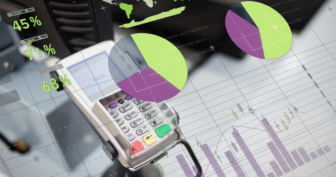 Image of financial data processing over payment terminal