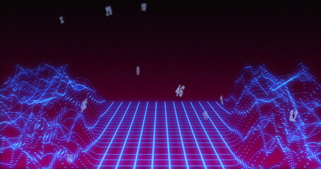 Image of numbers changing over glowing grid of image game