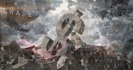 Cyber security data processing against broken American dollar currency symbol