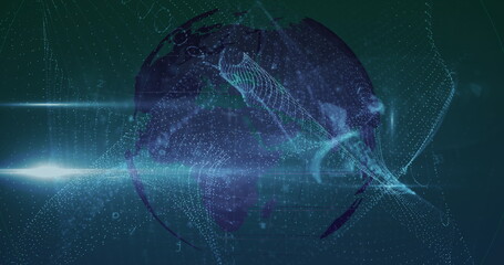 Security padlock icon against data processing over spinning globe