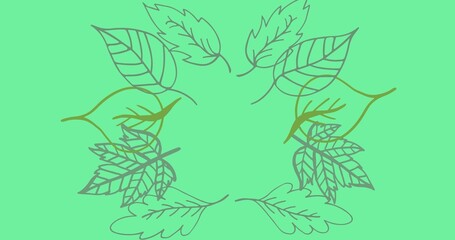 Obraz premium Composition of green leaf frame forming on green background