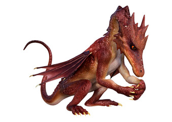 3D Rendering Fairy Tale Dragon on White