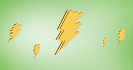 Composition of multiple yellow electricity bolts over green background