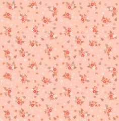 Washable wall murals Small flowers Beautiful floral pattern in small abstract flowers. Small reddish flowers. Pastel coral background. Ditsy print. Floral seamless background. The elegant the template for fashion prints. Stock pattern.
