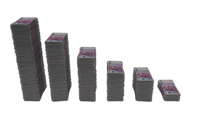  Stacks of euro bills falling in downwards stairs