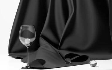 white black glass and balls with dark drape