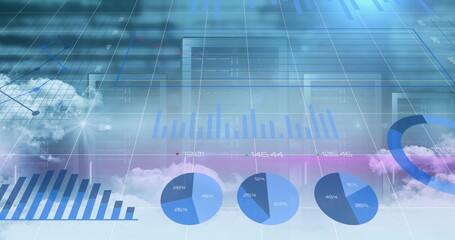 Digital image of statistical data processing over clouds against computer servers