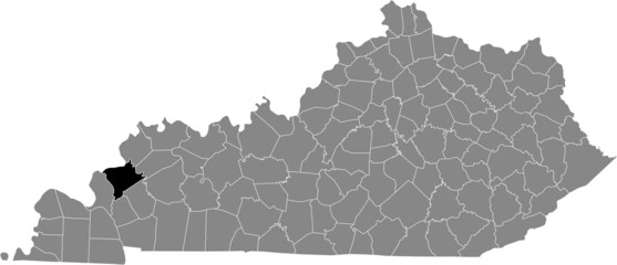 Black highlighted location map of the Crittenden County inside gray map of the Federal State of Kentucky, USA