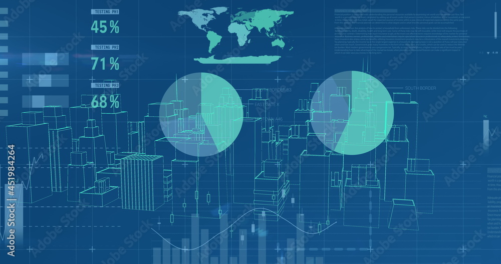 Poster graphs and data with virtual buildings in a city