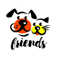 Petshop logo. Isolated vector illustration of cat and dog friend