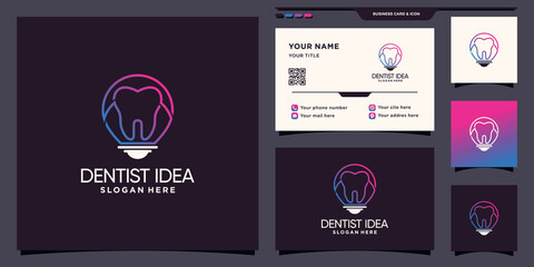 Fototapeta premium Creative dentist and light bulb logo with line art style and business card design Premium Vector