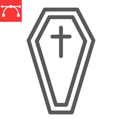 Obraz premium Coffin line icon, holiday and halloween, tomb vector icon, vector graphics, editable stroke outline sign, eps 10.