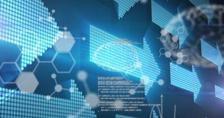 Obraz premium Image of glowing arrows, human brain and medical data processing