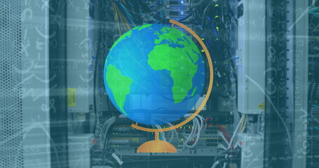 Image of globe spinning over computer servers