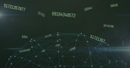 Image of globe of network of connections with numbers changing