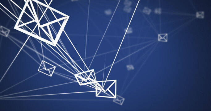 Digital image of network of message icons against blue background