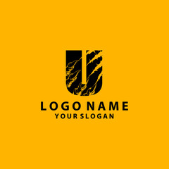 simple abstract yellow scratched U logotype design concept isolated on black background. vector illustration.