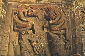 statue of goddess kaali at ellora caves,maharashtra,india