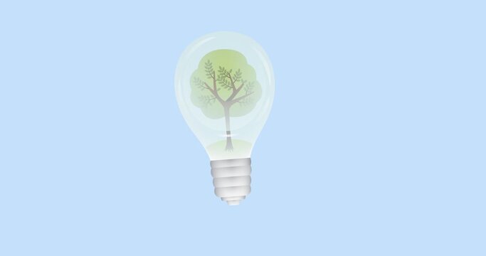 Animation of tree in light bulb on pale blue background