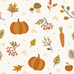 Autumn harvest doodle pattern. Seamless texture for textile, fabric, apparel, wrapping, paper, stationery.