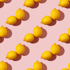 Seamless pattern with fruits. Tropical abstract background. Lemon on white background.