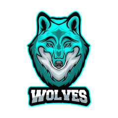 wolf esport logo vector with turquoise color
